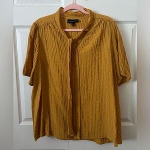 Lane Bryant Mustard Textured Tie-Neck Blouse 18